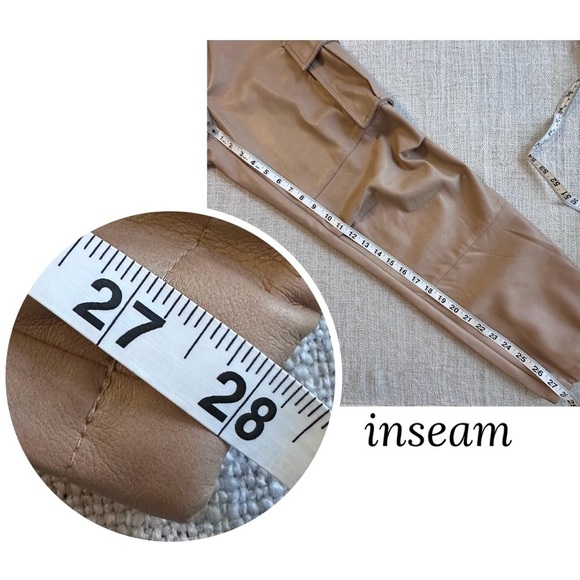 New 7 FOR ALL MANKIND Faux Leather Cargo Pants Vegan Tan Drawstring Ankle Wmn S - Picture 15 of 16